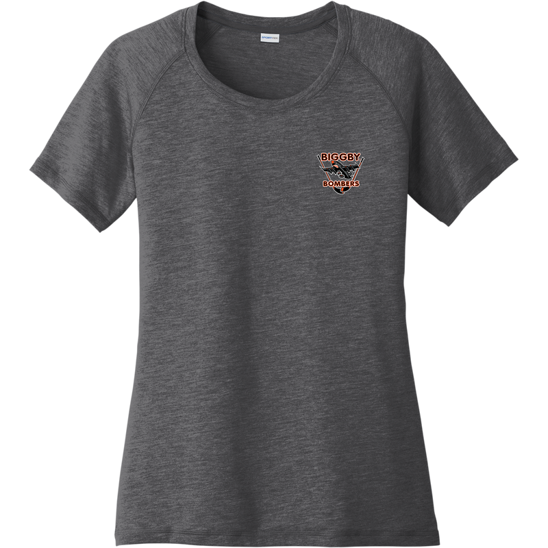 Biggby Bombers Ladies PosiCharge Tri-Blend Wicking Scoop Neck Raglan Tee